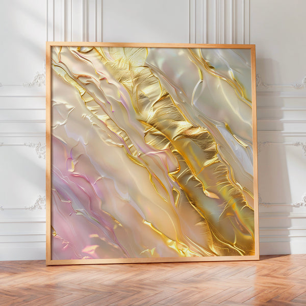 Fluidité dorée et rose poudré, abstrait moderne — Poster HP mat