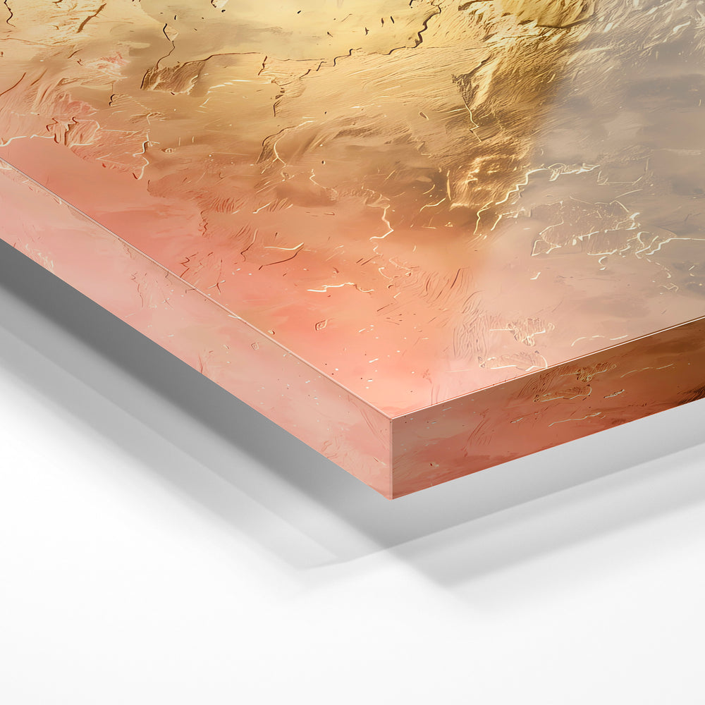 Gros plan de la matière : le tirage sous verre acrylique, tranche transparente visible.