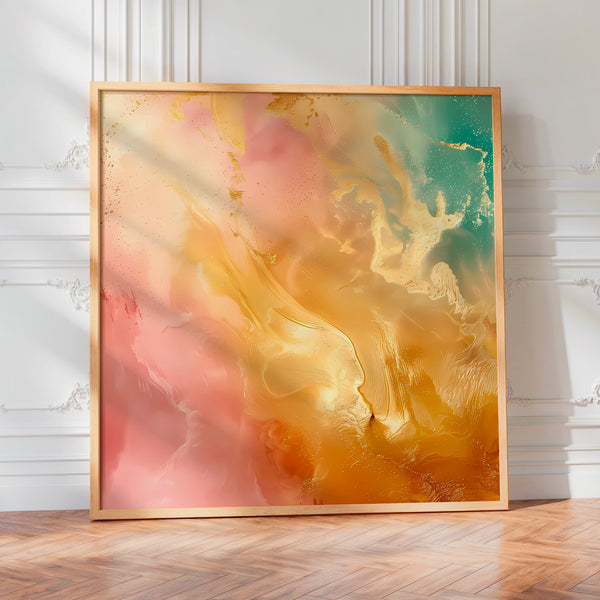 Abstraction fluide rose, beige et doré contemporain — Poster HP mat
