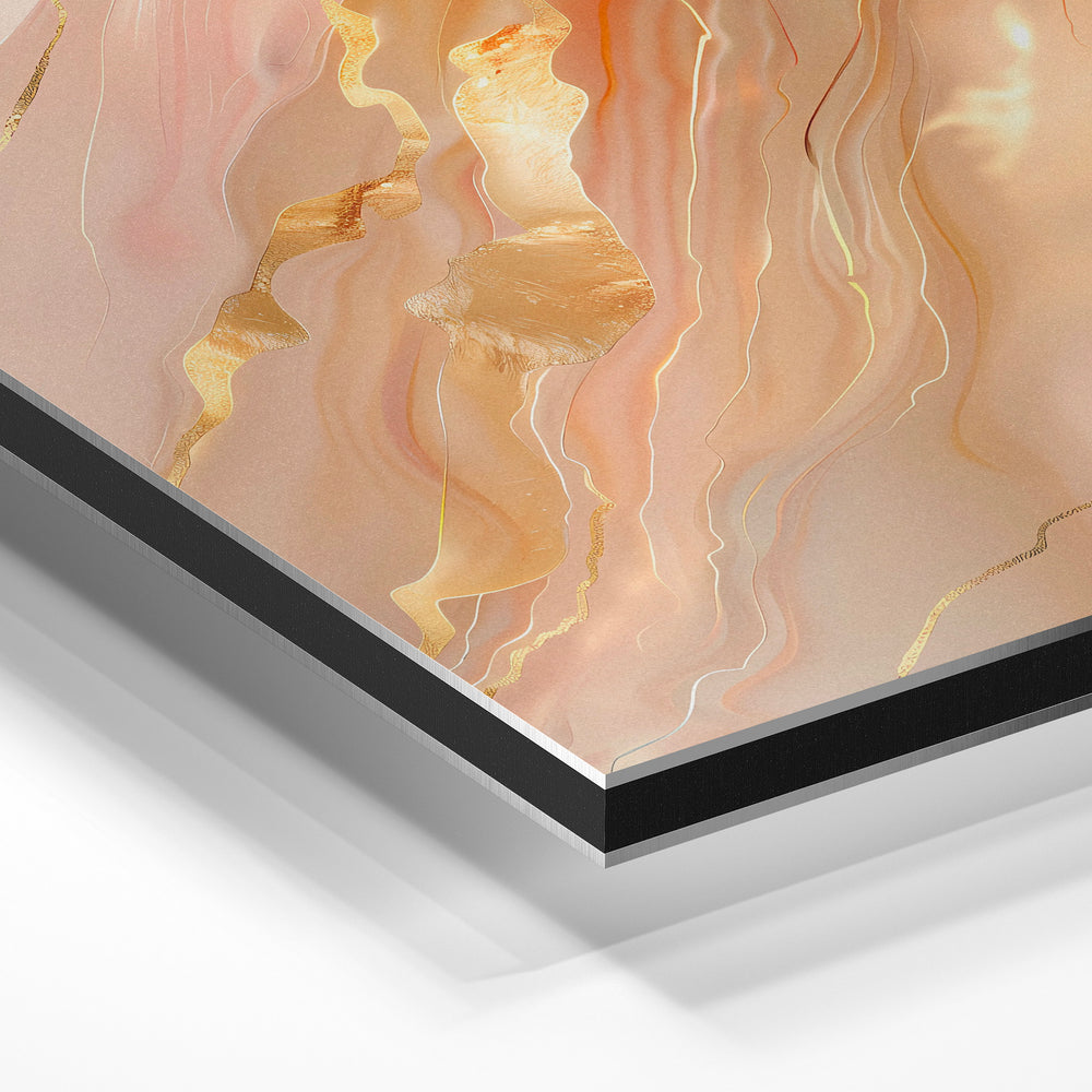 Gros plan de la matière : le tirage contrecollé sur aluminium Dibond mat, tranche visible.