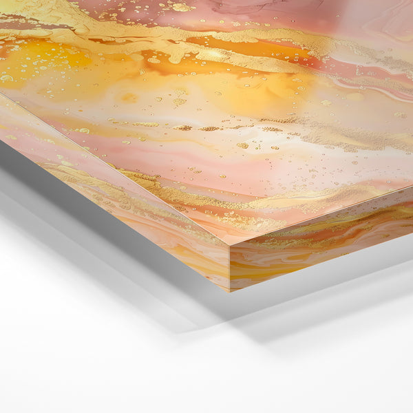 Abstraction marbrée rose, or et beige, effet géométrique — Verre acrylique