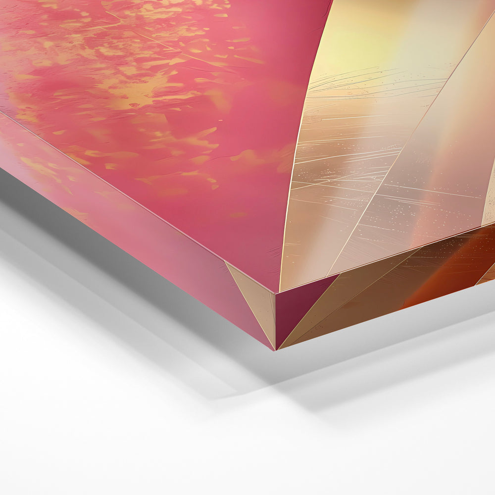 Gros plan de la matière : le tirage sous verre acrylique, tranche transparente visible.