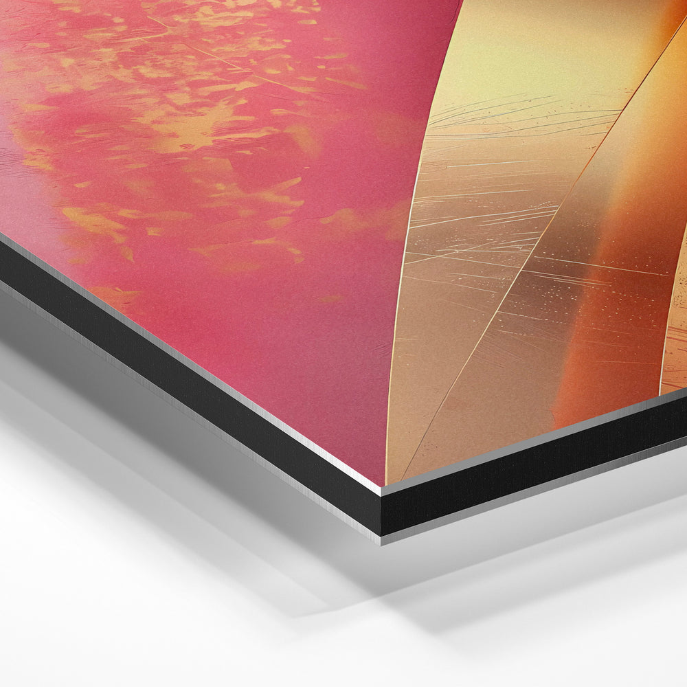 Gros plan de la matière : le tirage contrecollé sur aluminium Dibond mat, tranche visible.