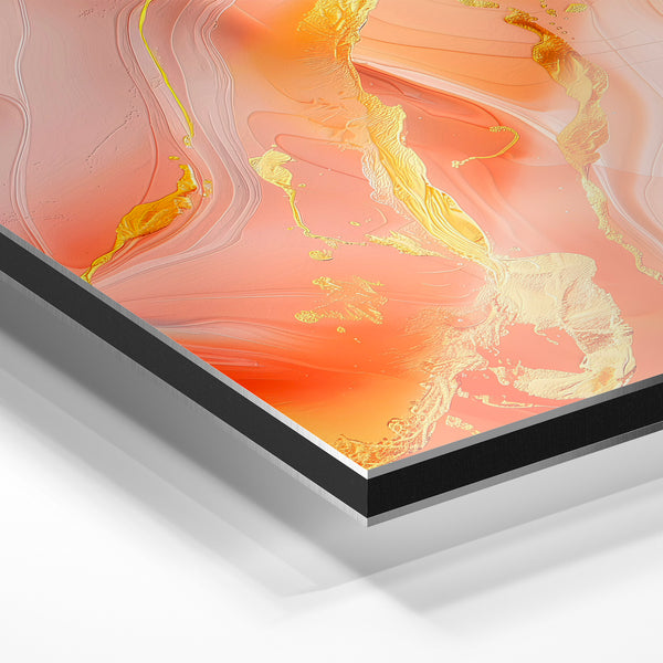 Abstrait fluide corail, or et rose pêche — Aluminium Dibond relief 3D