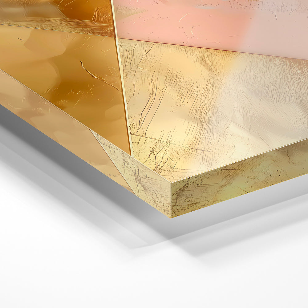 Gros plan de la matière : le tirage sous verre acrylique, tranche transparente visible.