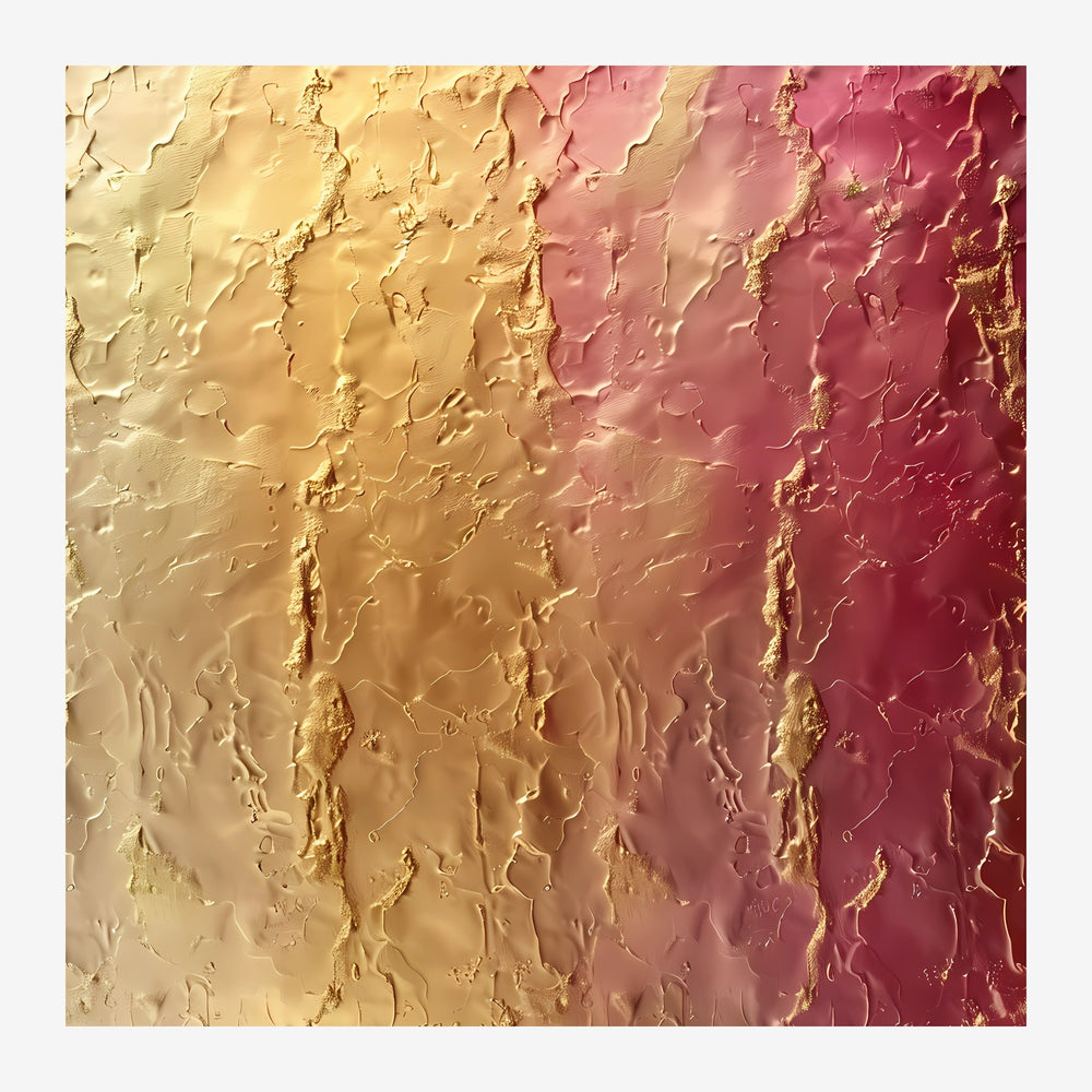 Composition abstraite carrée présentant un dégradé de couleurs chaudes allant du doré au terracotta, avec une surface.
