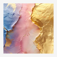 Composition abstraite aux formes fluides en rose poudré, rose tendre et or, délimitées par des traits dorés, avec une touche.