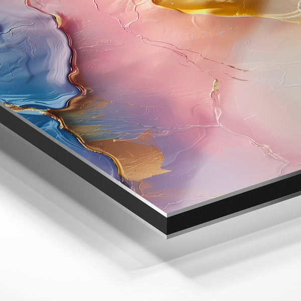 Abstrait fluide rose et or : géométries pastel — Aluminium Dibond relief 3D