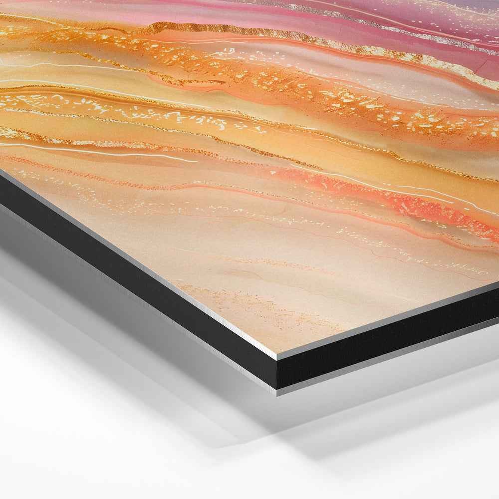 Gros plan de la matière : le tirage contrecollé sur aluminium Dibond mat, tranche visible.