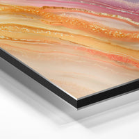 Gros plan de la matière : le tirage contrecollé sur aluminium Dibond mat, tranche visible.
