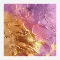 Composition abstraite aux formes organiques fluides, alternant entre nuances de violet, rose et or, avec des motifs texturés.