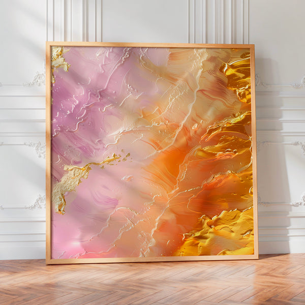 Abstrait fluide rose poudré et or liquide — Poster HP mat