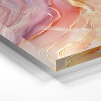 Gros plan de la matière : le tirage sous verre acrylique, tranche transparente visible.