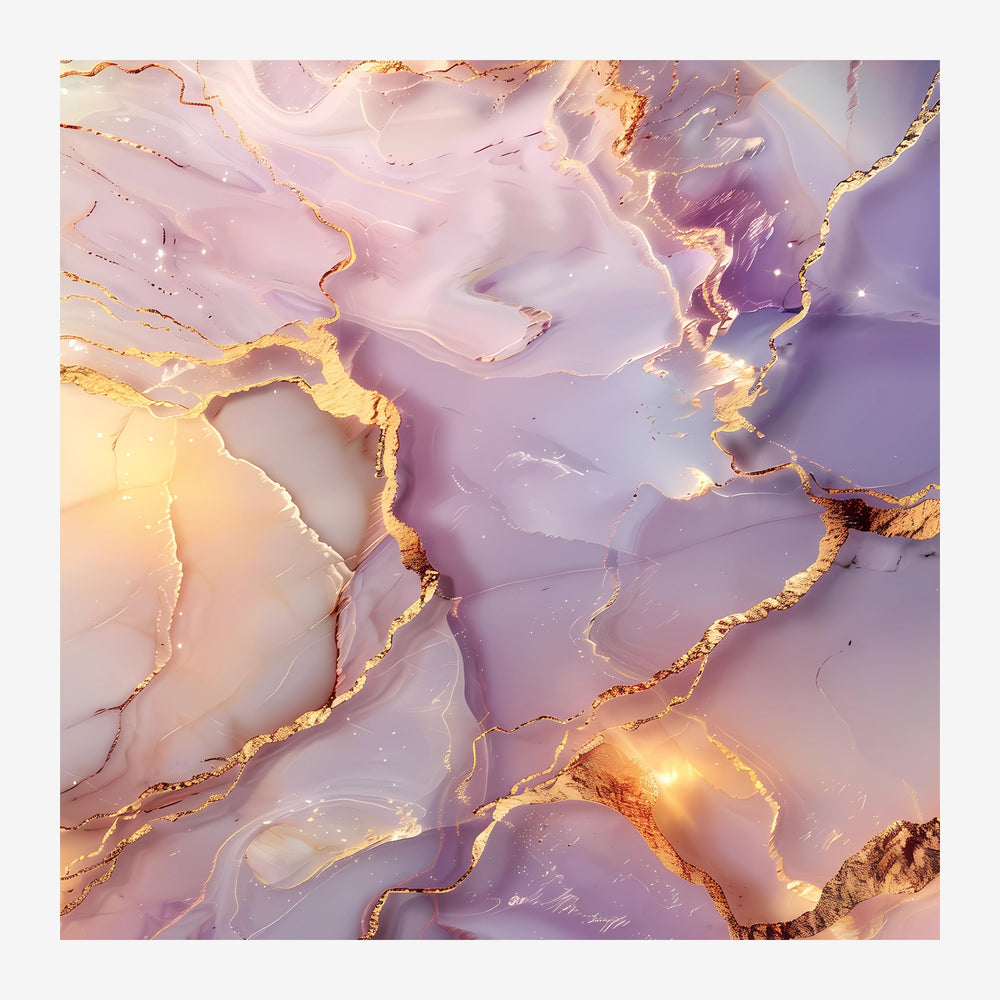 Composition abstraite carrée avec des formes fluides en rose poudré et crème, traversées de filets dorés lumineux.