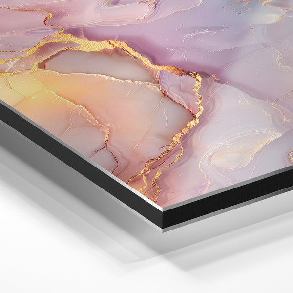 Abstrait rose poudré, or et marbre liquide — Aluminium Dibond relief 3D