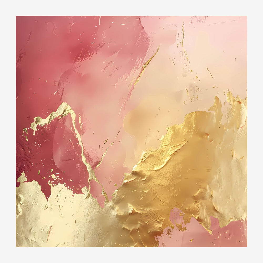 Composition abstraite de formes organiques en dégradés de rose poudré, ivoire et doré, avec une texture de coups de pinceau.