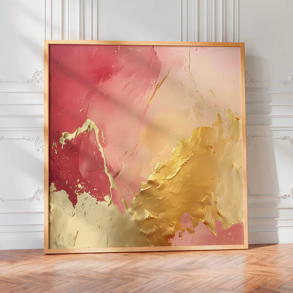 Abstraction rose et or, style contemporain — Poster HP mat