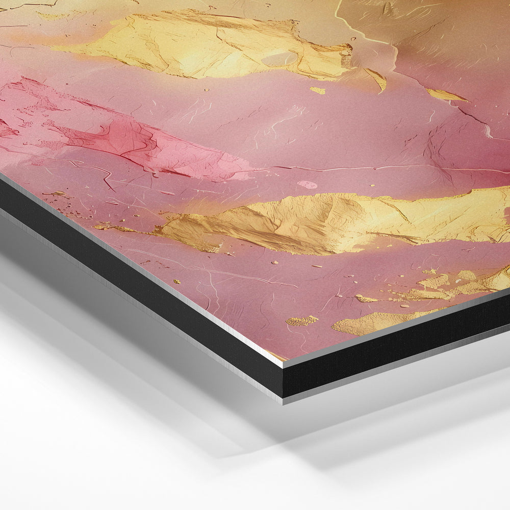 Gros plan de la matière : le tirage contrecollé sur aluminium Dibond mat, tranche visible.