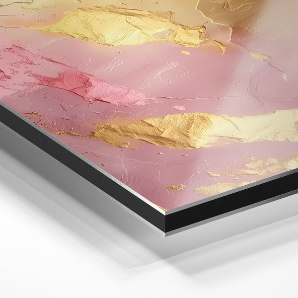 Abstrait rose et or, géométries minérales — Aluminium Dibond relief 3D
