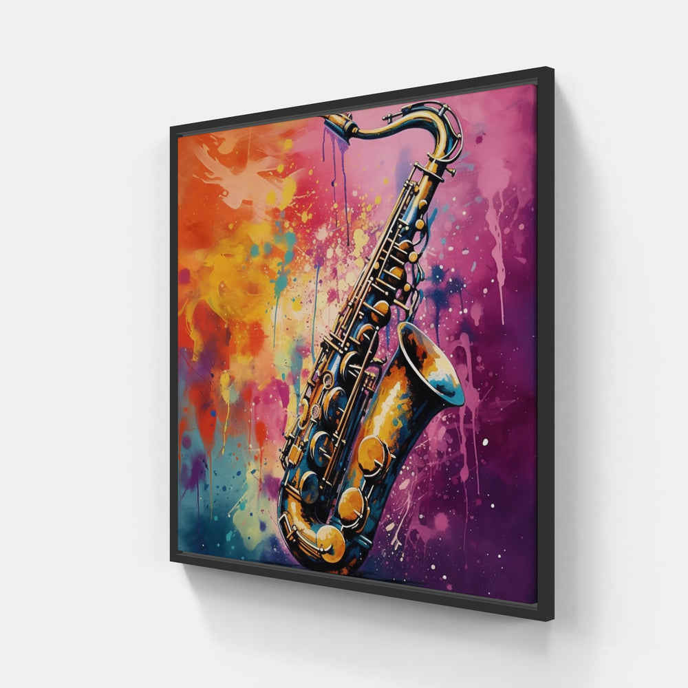 Vibrant Saxophone Expressions-Canvas-artwall-20x20 cm-Black-Artwall