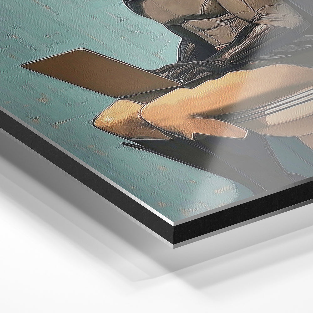 Gros plan du relief : la surépaisseur d'encre en lumière rasante sur aluminium Dibond.