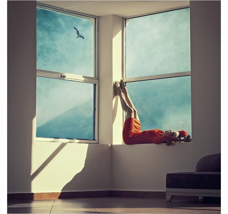 Design Art Photo Woman Lying on the Window