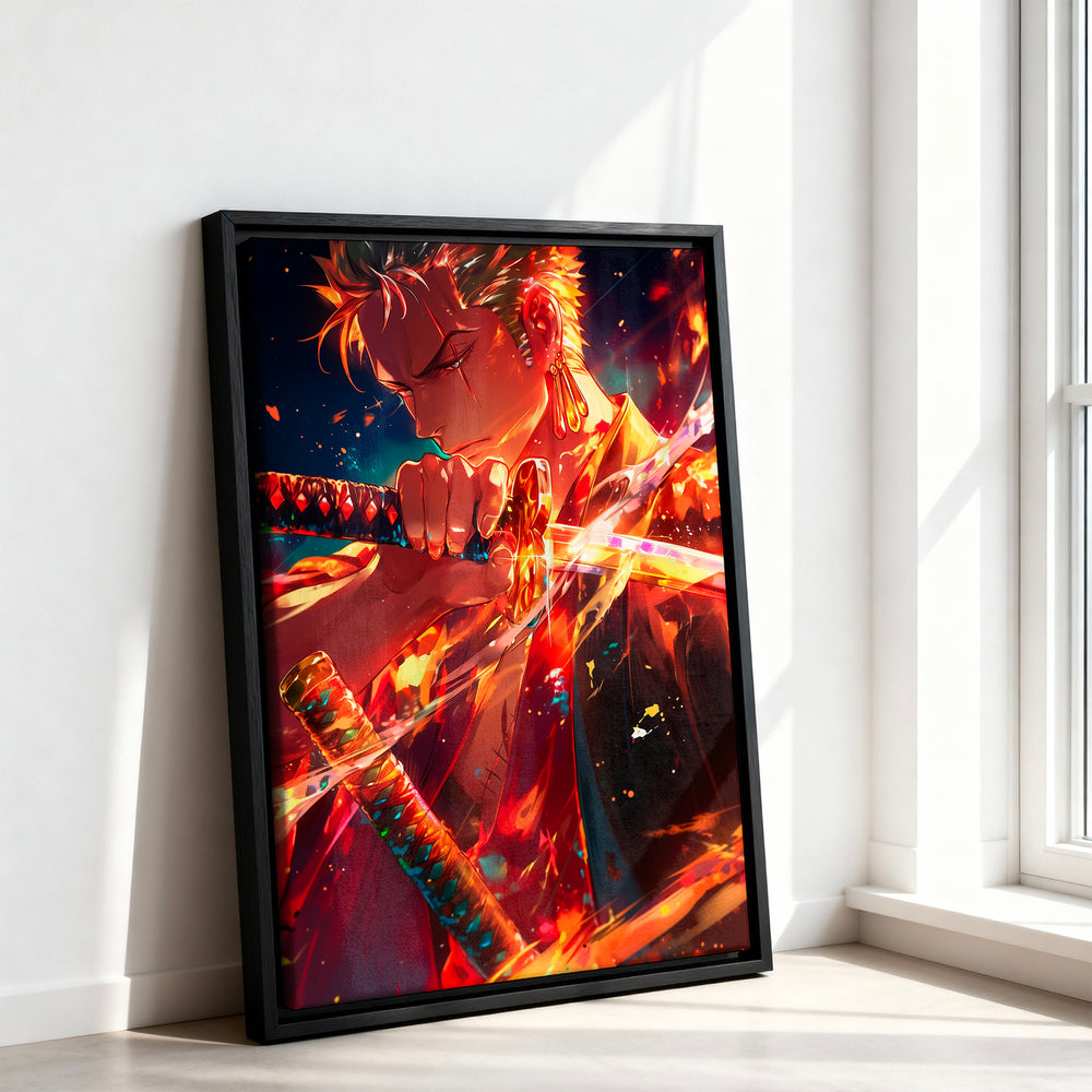 Le tableau accroché en situation dans un intérieur meublé.