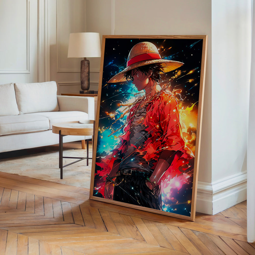 Le tableau accroché en situation dans un intérieur meublé.
