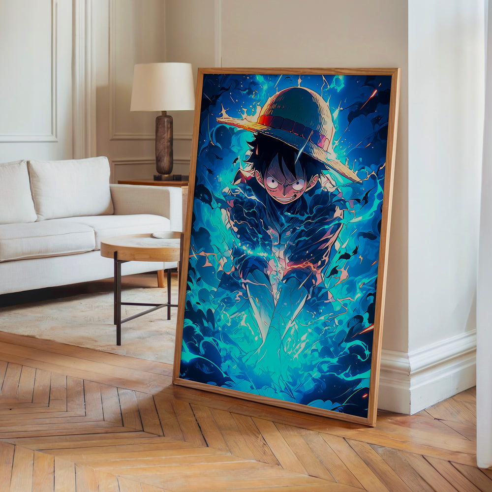 Le tableau accroché en situation dans un intérieur meublé.