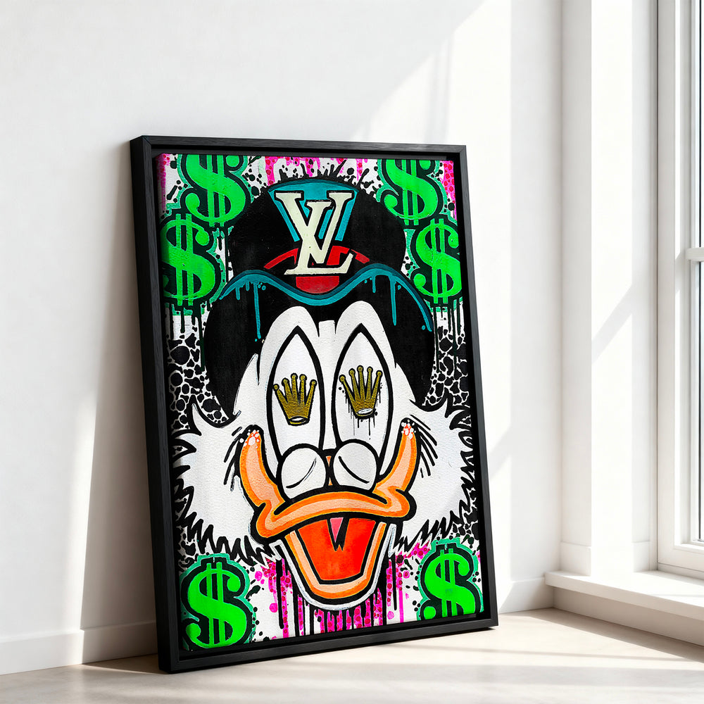 Le tableau accroché en situation dans un intérieur meublé.