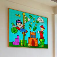 Le tableau accroché en situation dans un intérieur meublé.