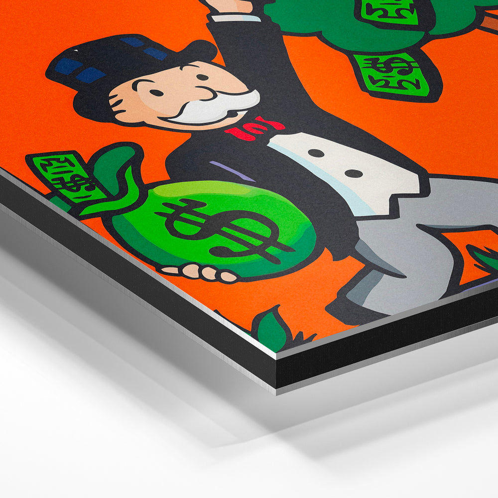 Gros plan de la matière : le tirage contrecollé sur aluminium Dibond mat, tranche visible.