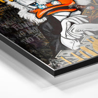 Gros plan du relief : la surépaisseur d'encre en lumière rasante sur aluminium Dibond.