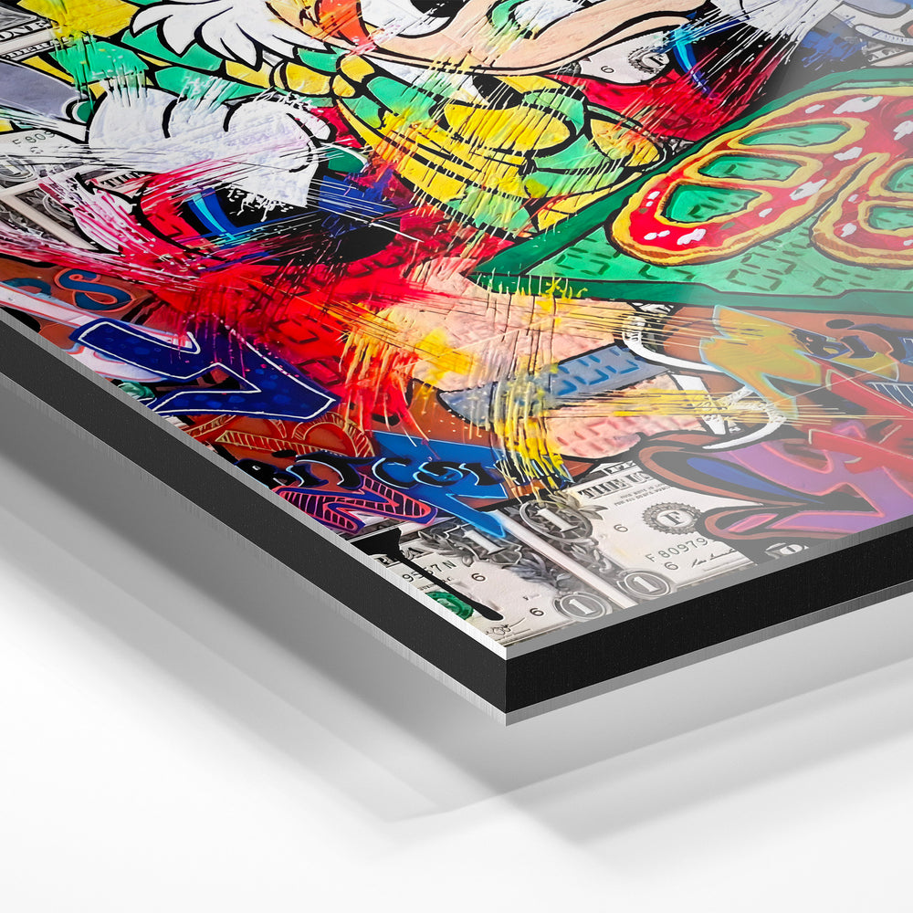 Gros plan du relief : la surépaisseur d'encre en lumière rasante sur aluminium Dibond.