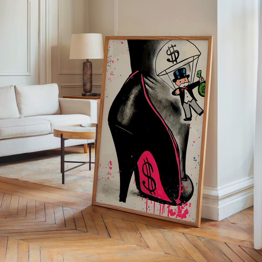Le tableau accroché en situation dans un intérieur meublé.
