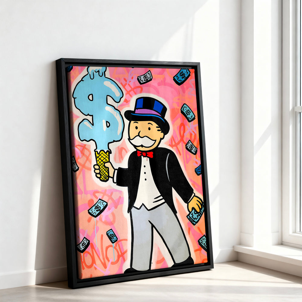 Le tableau accroché en situation dans un intérieur meublé.