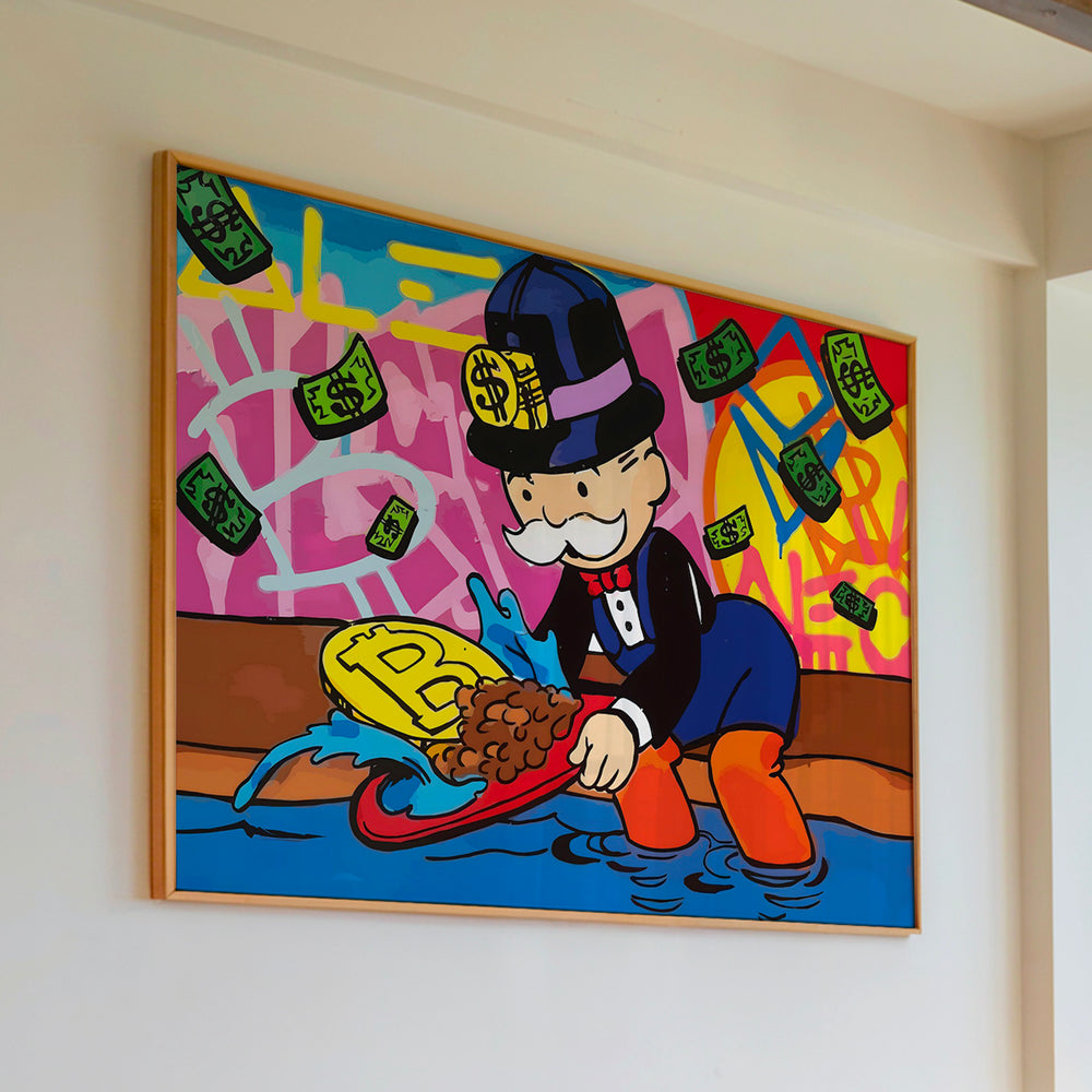 Le tableau accroché en situation dans un intérieur meublé.