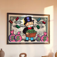 Le tableau accroché en situation dans un intérieur meublé.