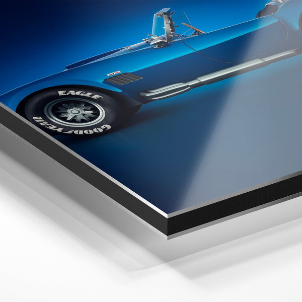 Roadster cabriolet bleu vintage années 1960 — Aluminium Dibond relief 3D