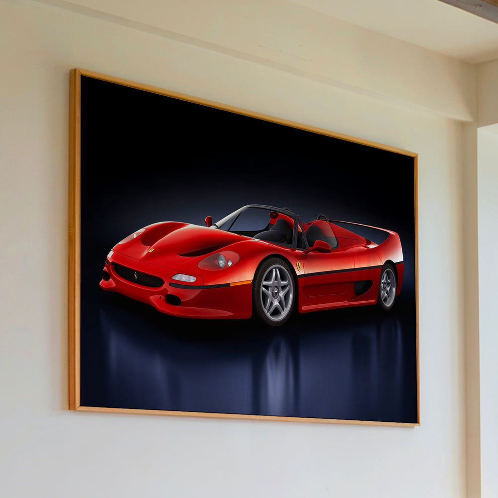 Le tableau accroché en situation dans un intérieur meublé.