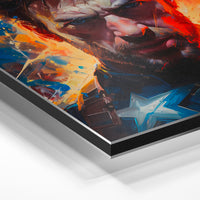 Gros plan de la matière : le tirage contrecollé sur aluminium Dibond mat, tranche visible.