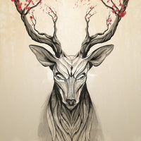 Deer Flowers Metal Wall Poster