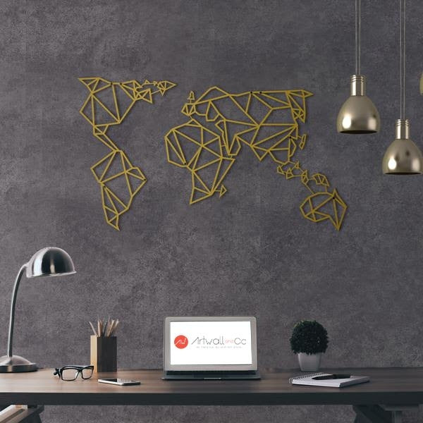 World Map Gold Metal Wall Decoration