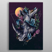 Poster Metal Rhinocéros Fleurs