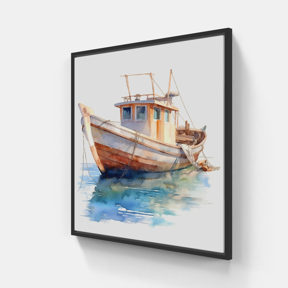 Gentle Waves Elegant Boat-Canvas-artwall-20x20 cm-Black-Artwall