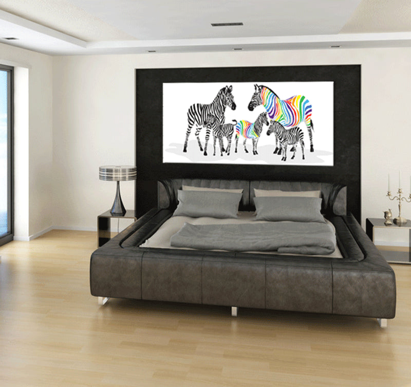Tableau Animaux Colorful Zebra Family