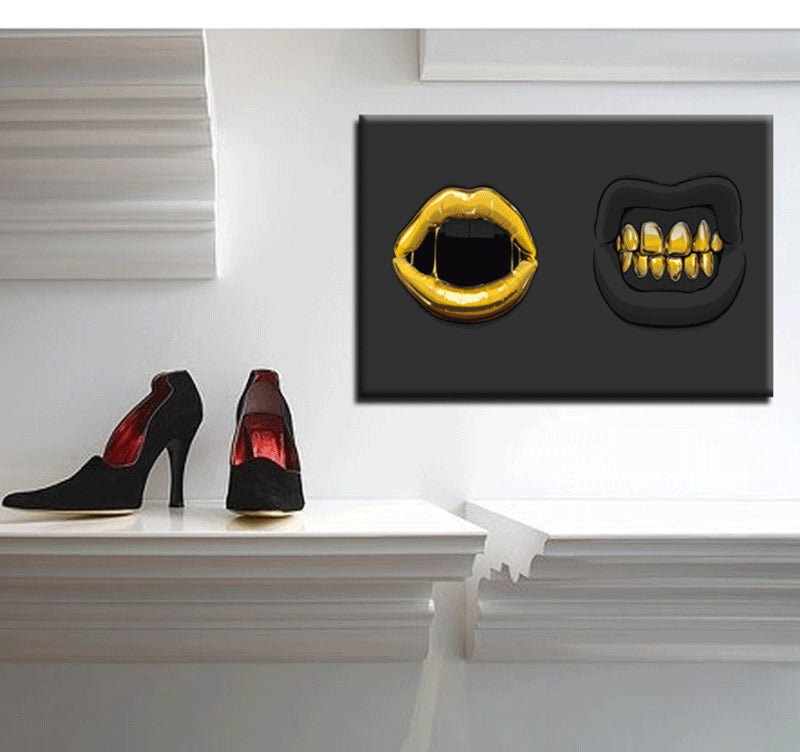 Black and Gold Mouths Contemporary Art Print