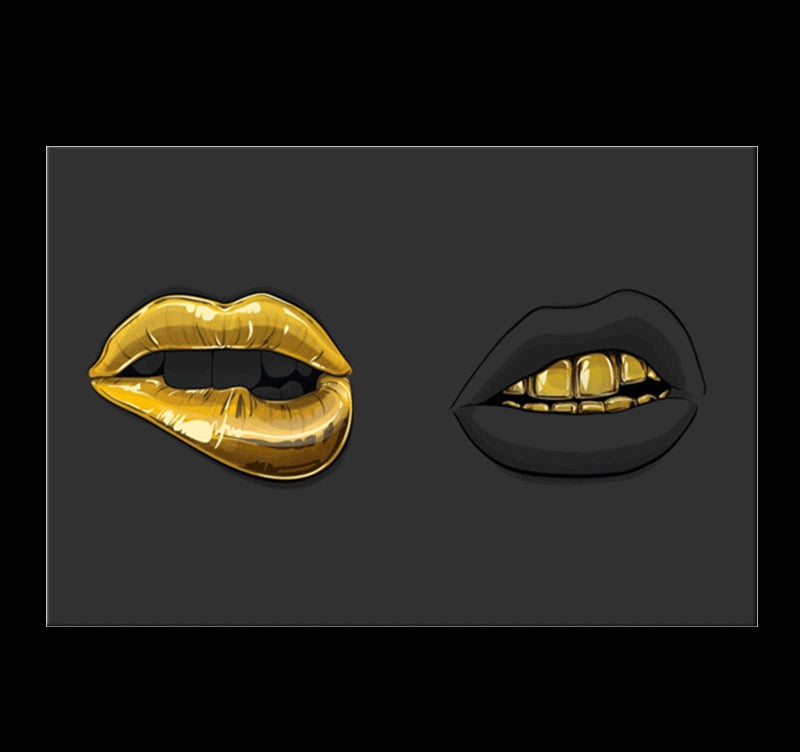 Black and Gold Lips Modern Art Print