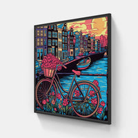 Biking Through Amsterdam-Canvas-artwall-20x20 cm-Black-Artwall