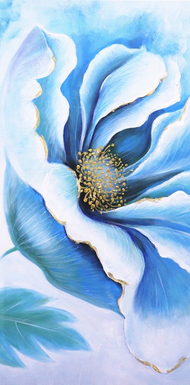 Tableau peinture fleurs bleues